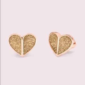 NWT Kate Spade Gold Glitter Heart Stud Earrings